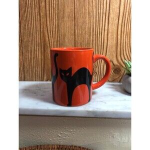 Crate and Barrell Orange Mug With Black and Purple Cats Mug